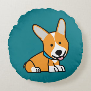 Cojín Redondo Los Corgis del Corgi persiguen el Pembroke feliz