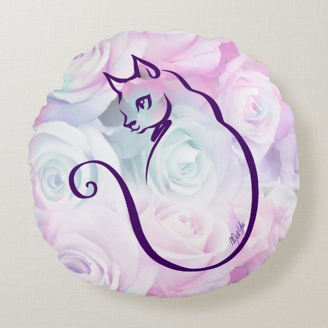 Cojín Redondo Los E.E.U.U. hicieron gato dibujado mano la (Anverso)