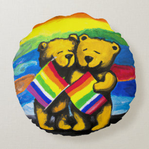 Cojín Redondo Los osos aman a la pareja LGBT bandera arcoiris