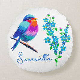 Cojín Redondo Los pájaros azules me olvidan, no las flores