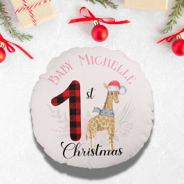 Cojín Redondo Los primeros Navidades del bebé se burlan de Giraf