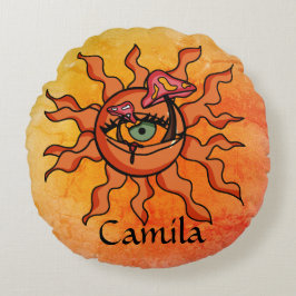 Cojín Redondo Los rayas de champiñones que dan el sol