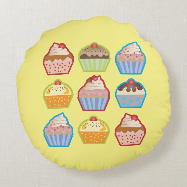 Cojín Redondo Lotsa Cute Cupcakes Children Girly (Reverso)