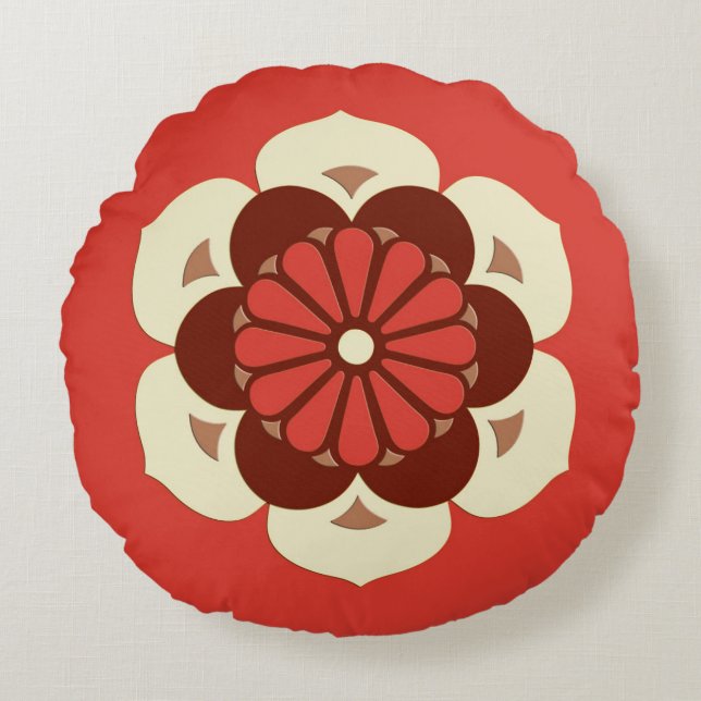 Cojín Redondo Lotus Flower Mandala, Naranja mandarín (Anverso)