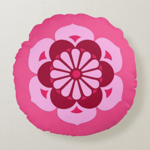 Cojín Redondo Lotus Flower Mandala, rosa Fuchsia y Borgoña