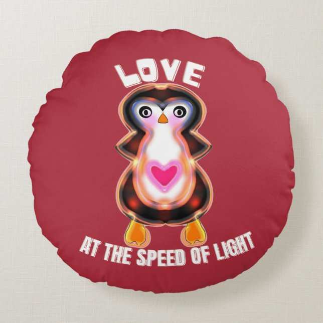 Cojín Redondo Love at the Speed of Light Penguin Gift (Anverso)