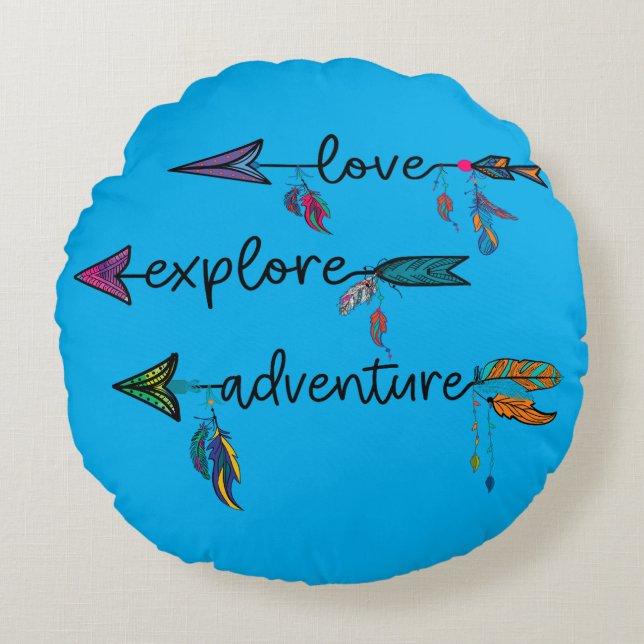 Cojín Redondo Love Explore Adventure Arrow Tribal Boho Design (Anverso)