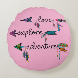 Cojín Redondo Love Explore Adventure Arrow Tribal Boho Design