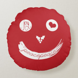 Cojín Redondo Love Peace Joy Funny Smiley Face Holiday Navidades