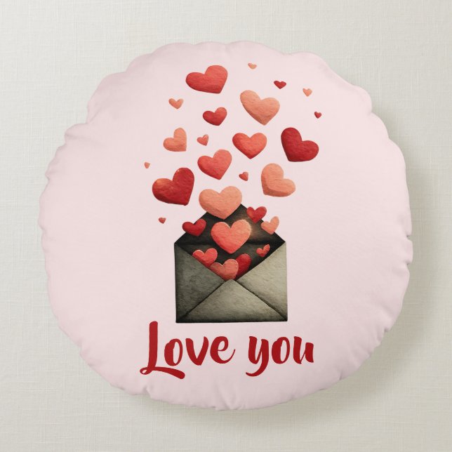 Cojín Redondo Love You Valentine Envelope Design (Anverso)