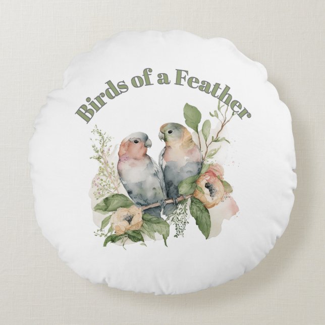Cojín Redondo Lovebirds in Pastel Watercolors (Anverso)