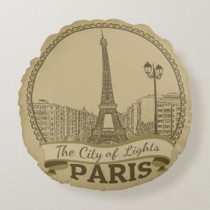 Cojín Redondo Luces de París: Postales de paisajes vintage