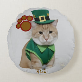 Cojín Redondo Lucky Cat Dressed as Leprechaun Round Pillow