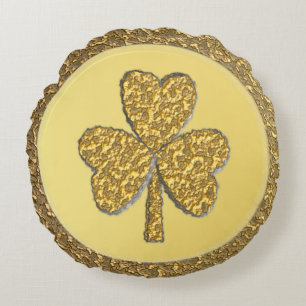 Cojín Redondo Lucky Irish Shamrock Gold Coin