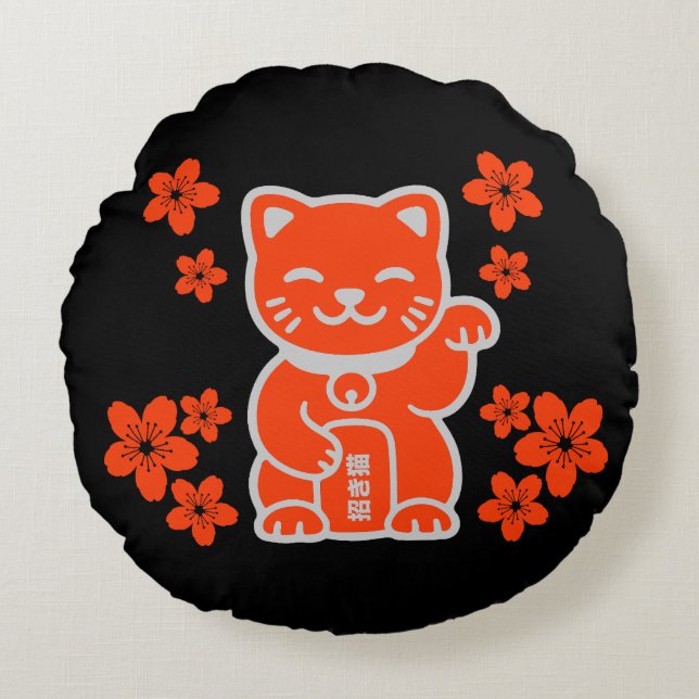 Cojín Redondo Lucky Japanese Maneki-neko (Anverso)