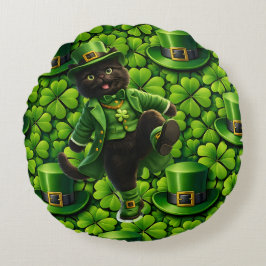 Cojín Redondo Lucky leprechaun black cat Saint Patrick's Day Pat