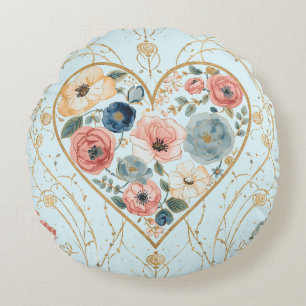 Cojín Redondo Lujo, Día de San Valentín, Flores de Mi Corazón