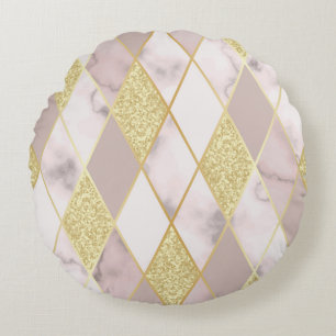 Cojín Redondo Lujoso Marble Golden Geométrico