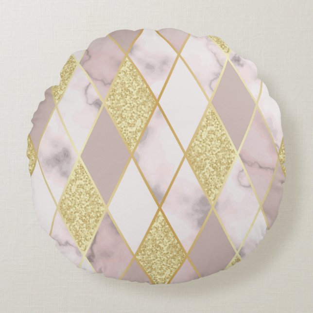 Cojín Redondo Lujoso Marble Golden Geométrico (Anverso)