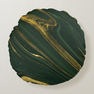 Cojín Redondo Lujoso Onyx Verde: Mármol Dorado.