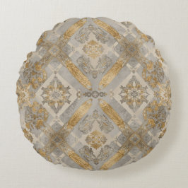 Cojín Redondo Lujoso, ornamento gris dorado Beigi, elegante