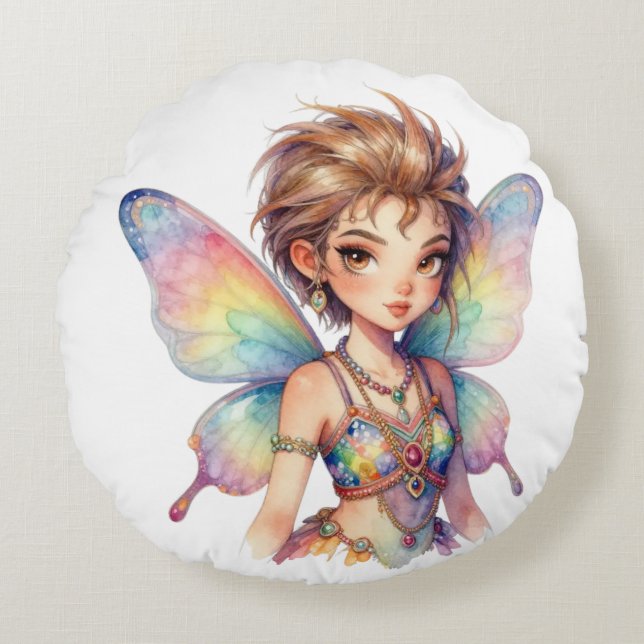Cojín Redondo Luminous Rainbow Guardian fairy (Anverso)