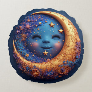 Cojín Redondo Luna creciente caprichosa con rostro sonriente