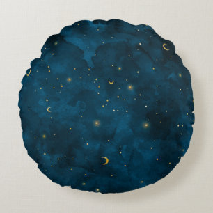 Cojín Redondo Luna Creciente Noche Estrellada Celestial