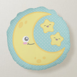 Cojín Redondo Luna de Kawaii y estrellas alrededor de la almohad