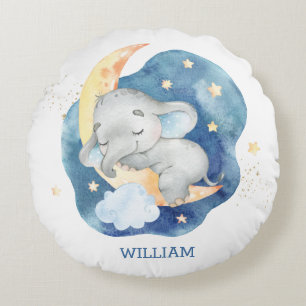 Cojín Redondo Luna Estrellas Niño Elefante Bebé Durmiendo Guarde