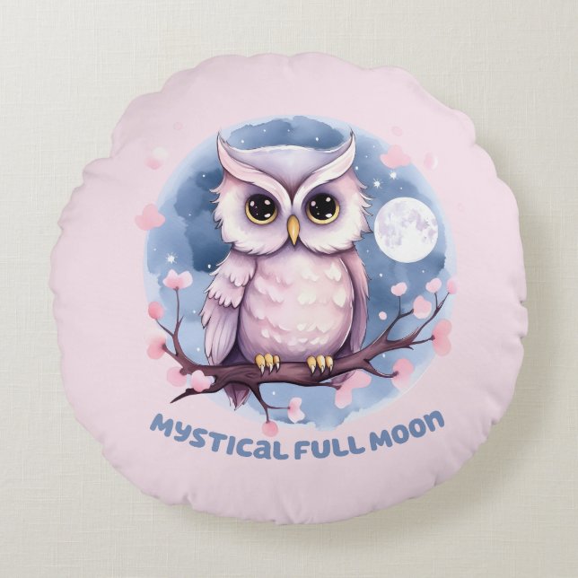 Cojín Redondo Luna llena mística - cielo nocturno púrpura Pastel (Anverso)