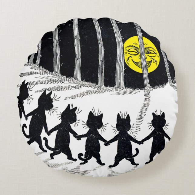 Cojín Redondo Luna llena y gatos, Louis Wain (Anverso)