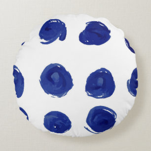 Cojín Redondo Lunares, acuarela azul añil.