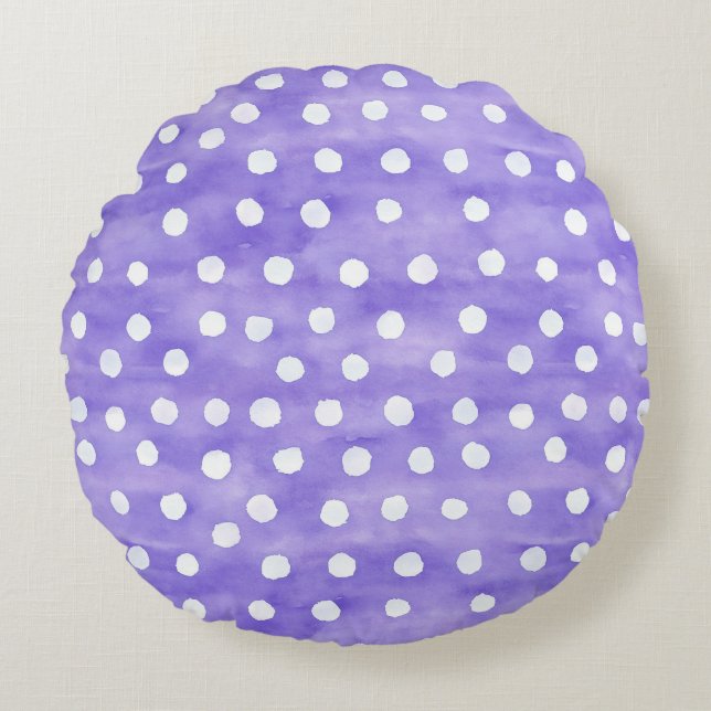 Cojín Redondo Lunares Blancos Morados (Anverso)