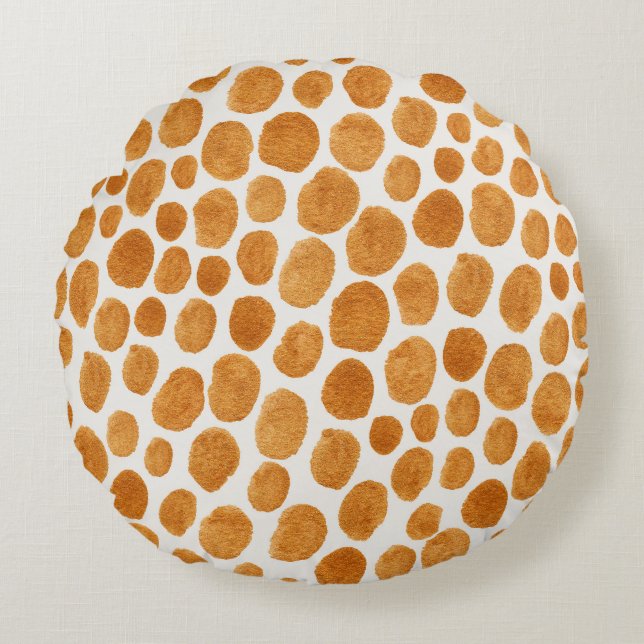 Cojín Redondo Lunares Dorados: Gouache Abstracto (Anverso)