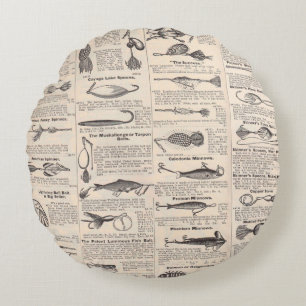 Cojín Redondo Lures de la pesca de vintage: pescador de la época