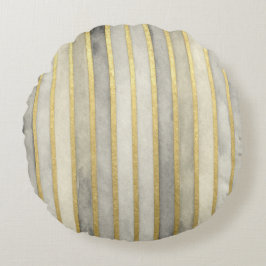 Cojín Redondo Luxurious, Gold Beigi Grey Stripes,Elegant, Modern