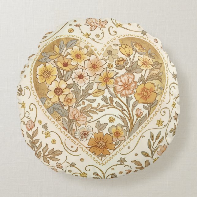 Cojín Redondo Luxury, , Beigi Gold ,Love Heart , Valentine's Day (Anverso)