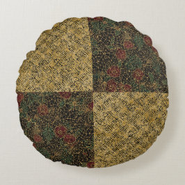 Cojín Redondo Luxury Flowers and Gold Pattern ,Gold Black Red 