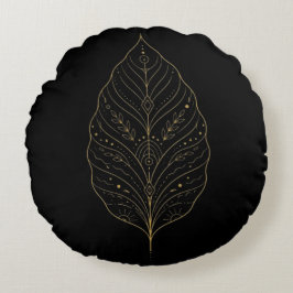 Cojín Redondo Luxury Gold Minimalist Botanical Leaf Boho Pillow