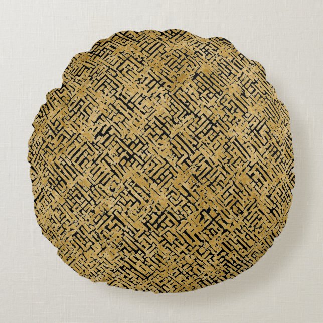 Cojín Redondo Luxury Gold Pattern ,Gold Black (Anverso)
