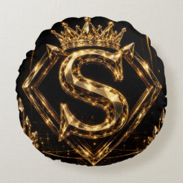 Cojín Redondo Luxury Golden Letter S Crown Diamond Monogram