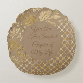 Cojín Redondo Luxury, Valentine's Day, Gold Flowers, Pixels 