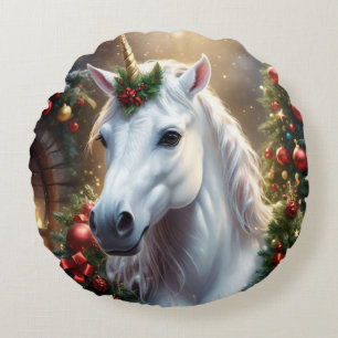 Cojín Redondo Luz de nieve: Unicornio, el Navidad encantado