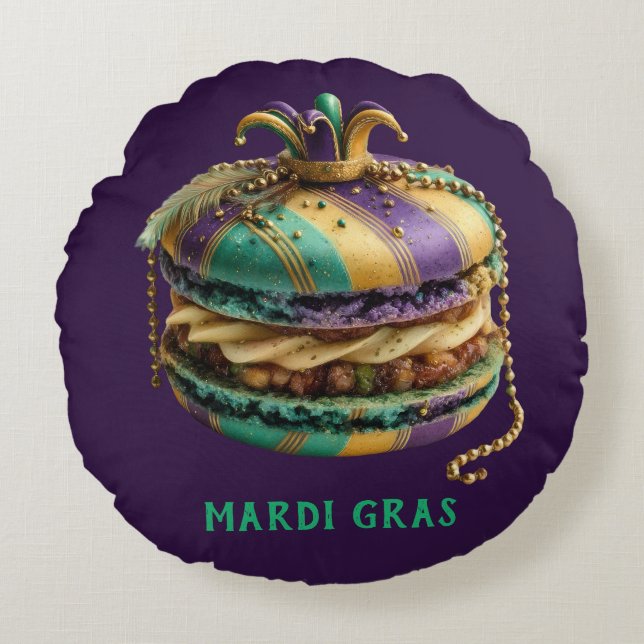 Cojín Redondo Macarón Real de Mardi Gras (Anverso)