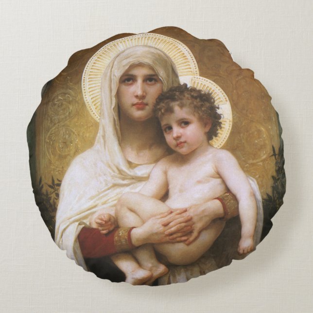 Cojín Redondo Madonna de las Rosas de Bouguereau (Reverso)