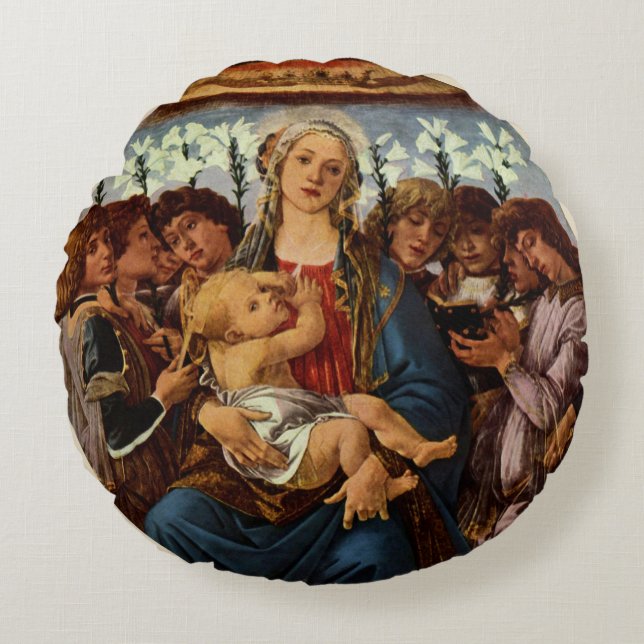 Cojín Redondo Madonna y niño con ocho ángulos de Botticelli (Anverso)