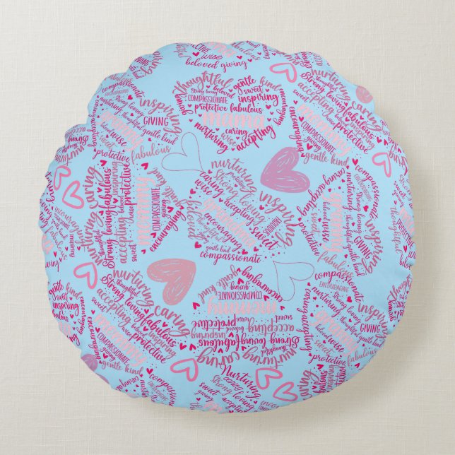 Cojín Redondo Madre de los corazones 01.Pink Lblue BG (Anverso)