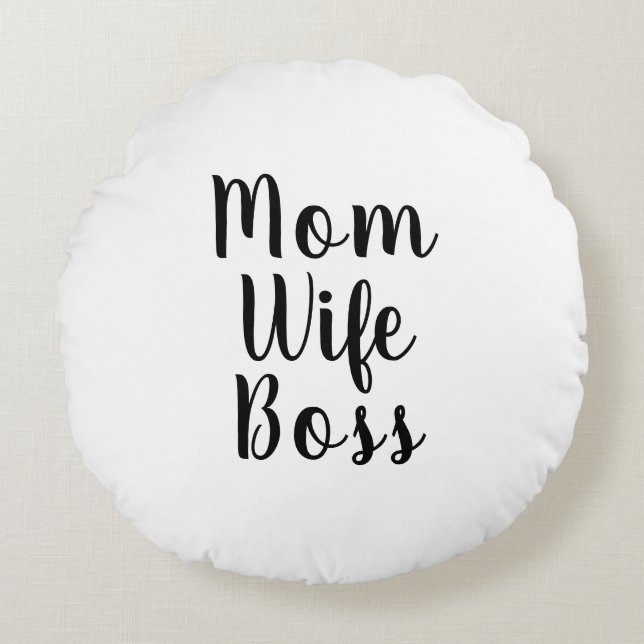 Cojín Redondo Madre esposa jefe personalizado blanco guión lindo (Anverso)