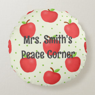 Cojín Redondo Maestra personalizada Apple Themed Peace Corner